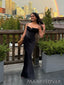 Elegant Mermaid Black Satin Long Back Slit Evening Prom Dresses, MR0011