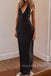Sheath Deev V-neck Black Satin Long Evening Prom Dresses, MR0013