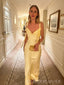 Elegant Yellow Silk Satin Mermaid Long Evening Prom Dresses, MR0018