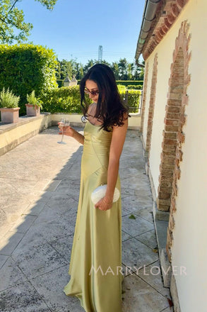 Lovely Green Satin Spaghetti Straps Long Evening Prom Dresses, MR0031