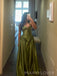 Formal Green Satin A-line Straps Long Evening Prom Dresses, MR0033