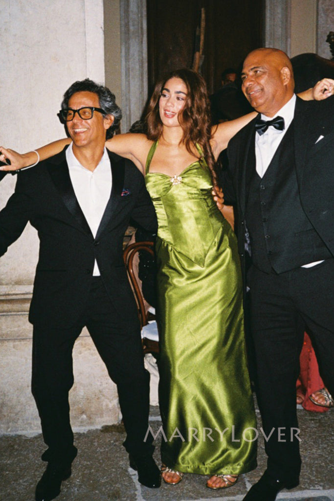 Formal Green Satin A-line Straps Long Evening Prom Dresses, MR0033