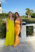Simple Strapless Gold Satin Mermaid Long Evening Prom Dresses, MR0035