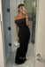 Black Mermaid Off Shoulder Long Evening Prom Dresses, MR0038