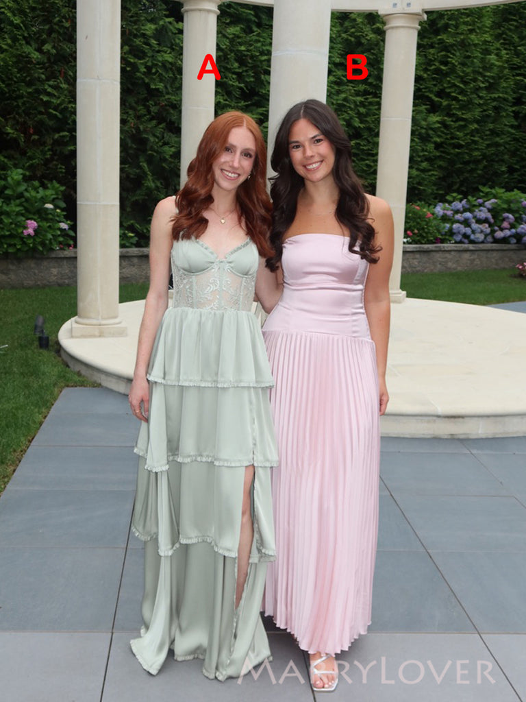 Morden Satin Chiffon A-line Lace Long Evening Prom Dresses, MR0044