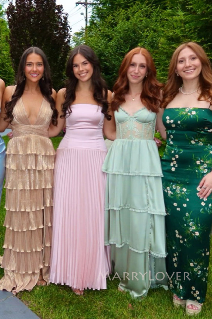 Morden Satin Chiffon A-line Lace Long Evening Prom Dresses, MR0044