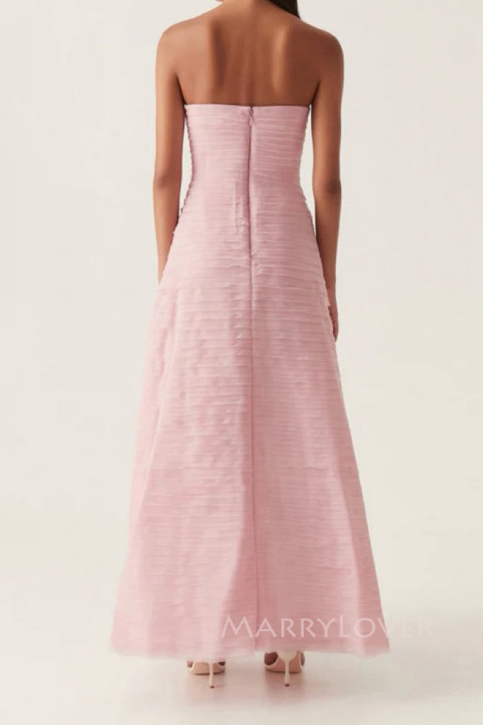 Pink Tulle Strapless Long Evening Prom Dresses A-line, MR0045