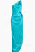 One Shoulder Blue Satin Side Slit Long Evening Prom Dresses, MR0047