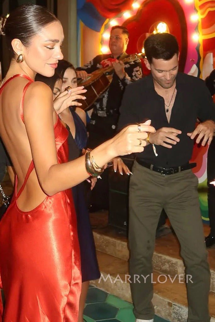 Sexy Backless One Shoulder Satin Long Evening Prom Dresses Mermaid, MR0048