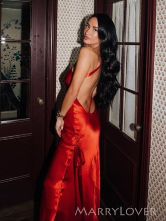 One Shoulder Soft Satin Mermiad Long Evening Prom Dresses Backless, MR0049