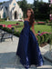 Navy Blue Satin Strapless Long A-line Evening Prom Dresses, MR0053