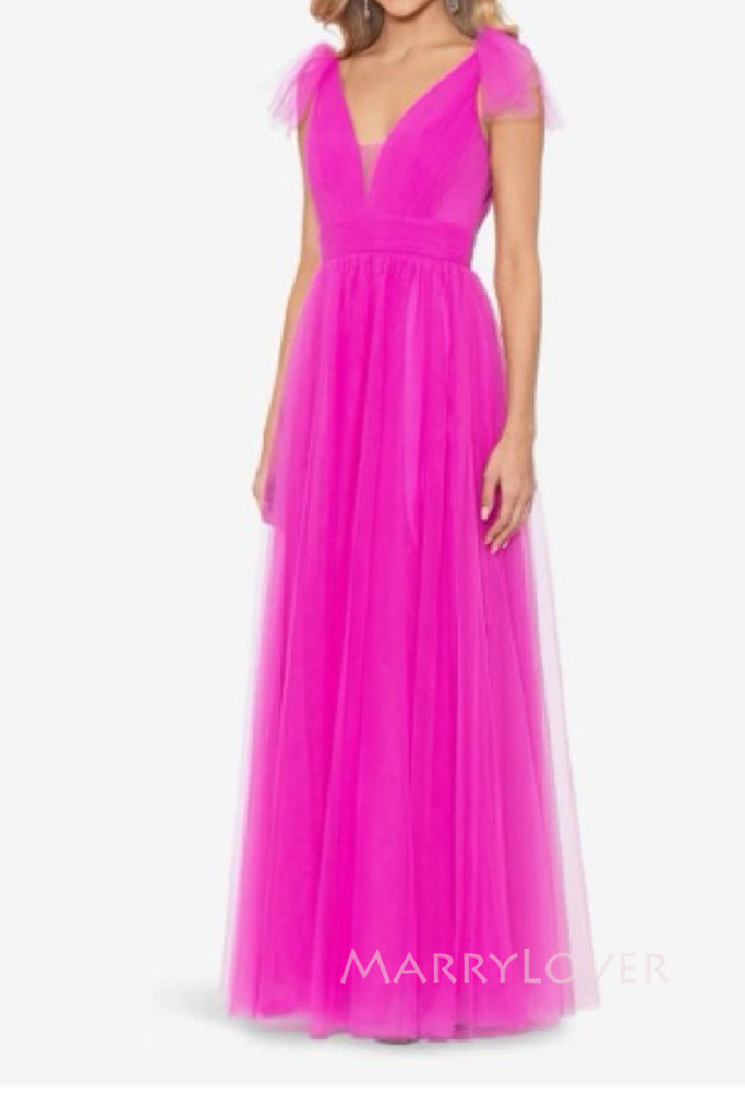 Elegant A-line Tulle Long Evening Prom Dresses, MR0057