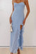 Side Slit Blue Chiffon Spaghetti Straps Long Mermaid Evening Prom Dresses, MR0058