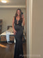 Unique Deep V-neck Black Satin Long Mermaid Evening Prom Dresses, MR0060