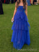 Royal Blue Tulle Spaghetti Straps Long Evening Prom Dresses, MR0063
