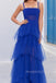 Royal Blue Tulle Spaghetti Straps Long Evening Prom Dresses, MR0063