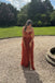 Sweetheart Rust Tulle Lace High Slit Long Evening Prom Dresses, MR0065