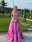 Gorgeous Pink Satin Side Slit Long Evening Prom Dresses, A-line Prom Dress, MR0068