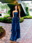 Lovely Blue Organza Strapless A-line Long Evening Prom Dresses, MR0073