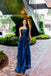 Lovely Blue Organza Strapless A-line Long Evening Prom Dresses, MR0073