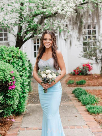 Gorgeous Spaghetti Straps Baby Blue Long Mermaid Evening Prom Dresses, MR0076