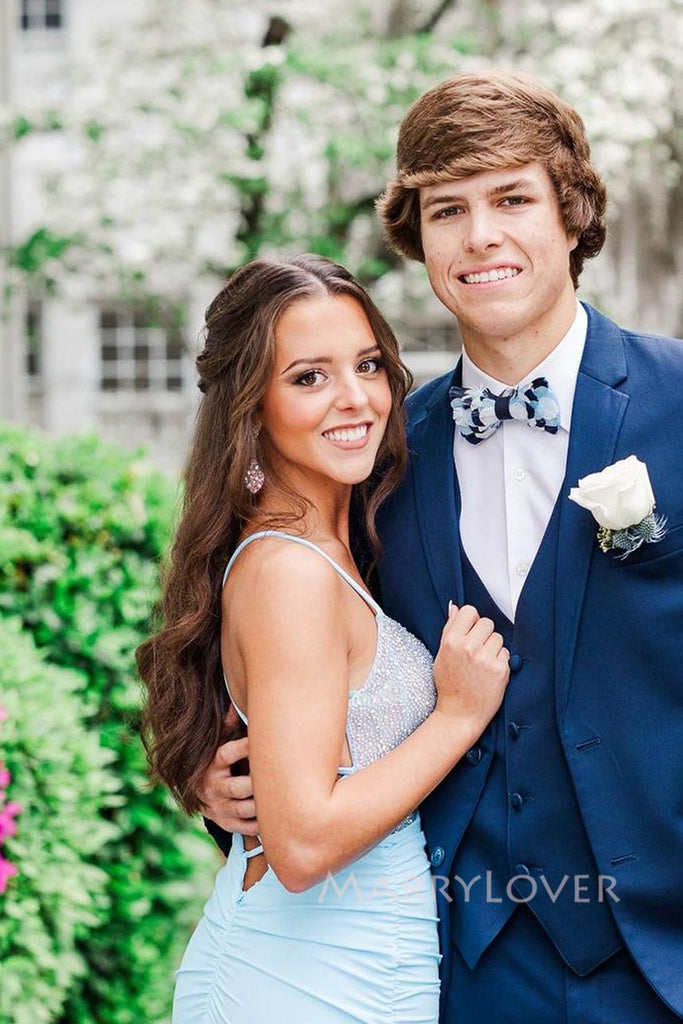 Gorgeous Spaghetti Straps Baby Blue Long Mermaid Evening Prom Dresses, MR0076