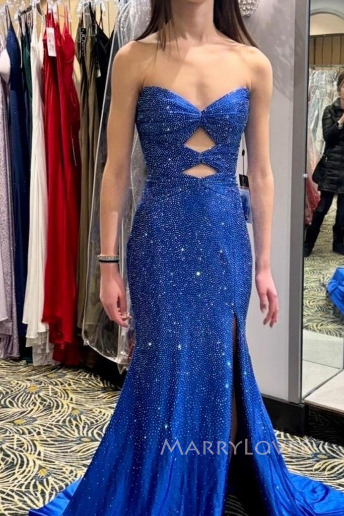 Unique Royal Blue Sparkly Mermaid Long Evening Prom Dresses, Sweetheart Prom Dress, MR0077
