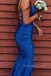 Gorgeous Royal Blue V-neck Mermaid Long Evening Prom Dresses, Spaghetti Straps Prom Dress, MR0079