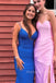 Gorgeous Royal Blue V-neck Mermaid Long Evening Prom Dresses, Spaghetti Straps Prom Dress, MR0079