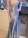 Blue Sparkly Spaghetti Straps Mermaid Long Evening Prom Dresses, V-neck Prom Dress, MR0082