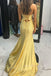 Yellow Sparkly Sweetheart Long Strapless Evening Prom Dresses, Mermaid Prom Dress, MR0085
