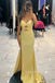 Yellow Sparkly Sweetheart Long Strapless Evening Prom Dresses, Mermaid Prom Dress, MR0085
