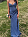 Dusty Blue Satin Sweetheart Long Evening Prom Dresses, MR0086