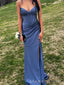 Dusty Blue Satin Sweetheart Long Evening Prom Dresses, MR0086