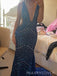 Popular Deep V-neck Royal Blue Sequins Mermaid Long Evening Prom Dresses, MR0089