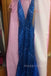 Popular Deep V-neck Royal Blue Sequins Mermaid Long Evening Prom Dresses, MR0089