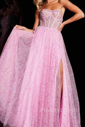 Sweetheart A-line Chiffon Long Evening Prom Dresses, Side Slit Prom Dress, MR0098