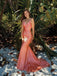 Floor-length Mermaid V-neck Long Evening Prom Dresses, Spaghetti Straps Orange Prom Dress, MR0099