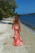 Floor-length Mermaid V-neck Long Evening Prom Dresses, Spaghetti Straps Orange Prom Dress, MR0099