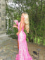 Gorgeous Pink Sequins Mermaid V-neck Long Evening Prom Dresses, MR0100