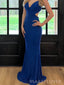 Lovely Royal Blue Sequins Mermaid Long Evening Prom Dresses, V-neck Prom Dress, MR0101