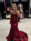 Gorgeous Burgundy Satin Appliques Long Evening Prom Dresses, Sweetheart Mermaid Prom Dress, MR0104