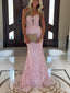 Sweetheart Pink Lace Appliques Long Evening Prom Dresses, Mermaid Prom Dress, MR0105