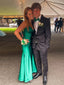 Backless Green V-neck Mermaid Long Evening Prom Dresses, MR0108