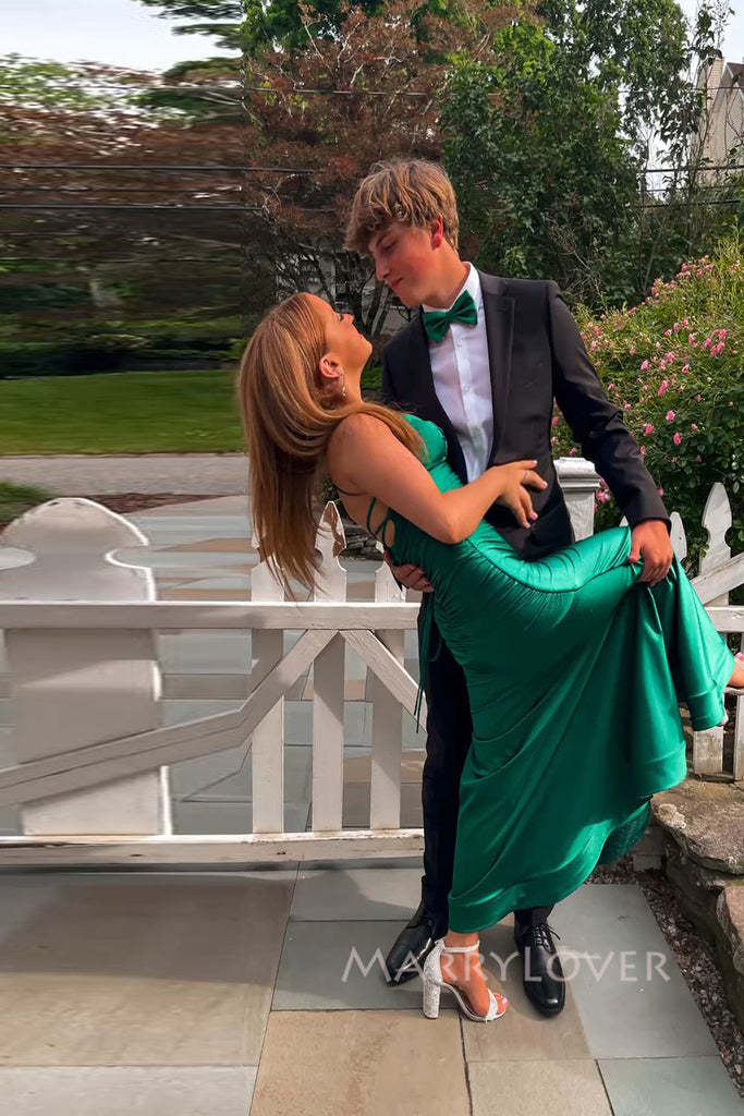 Backless Green V-neck Mermaid Long Evening Prom Dresses, MR0108