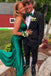 Backless Green V-neck Mermaid Long Evening Prom Dresses, MR0108