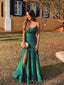 Spaghetti Straps Green Side Slit Long Evening Prom Dresses, MR0111
