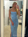 Spaghetti Straps Simple Blue Satin Mermaid Long Evening Prom Dresses, MR0114