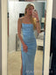 Spaghetti Straps Simple Blue Satin Mermaid Long Evening Prom Dresses, MR0114