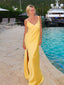 Gorgeous Yellow Satin Backless Side Slit Long Evening Prom Dresses, MR0116